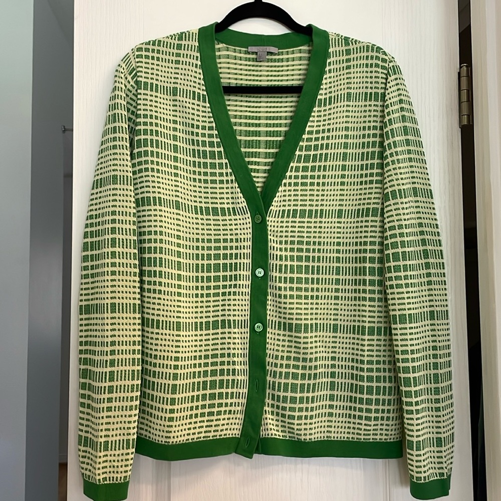 COS cardigan size S. Boxy light jersey green cream yellow office realtor retro